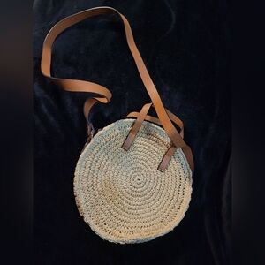 H&M Natural Straw Crossbody Bag with Brown Straps